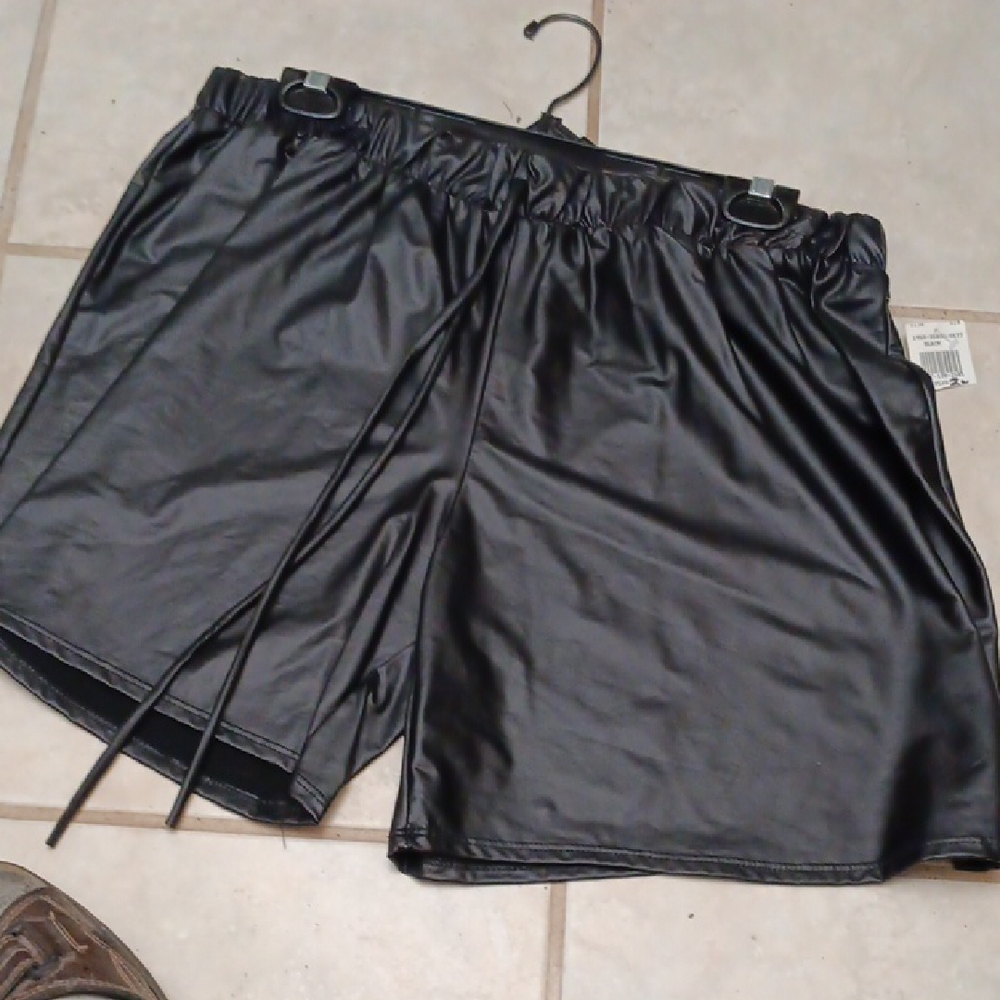 Blush Black Leather Bike Shorts